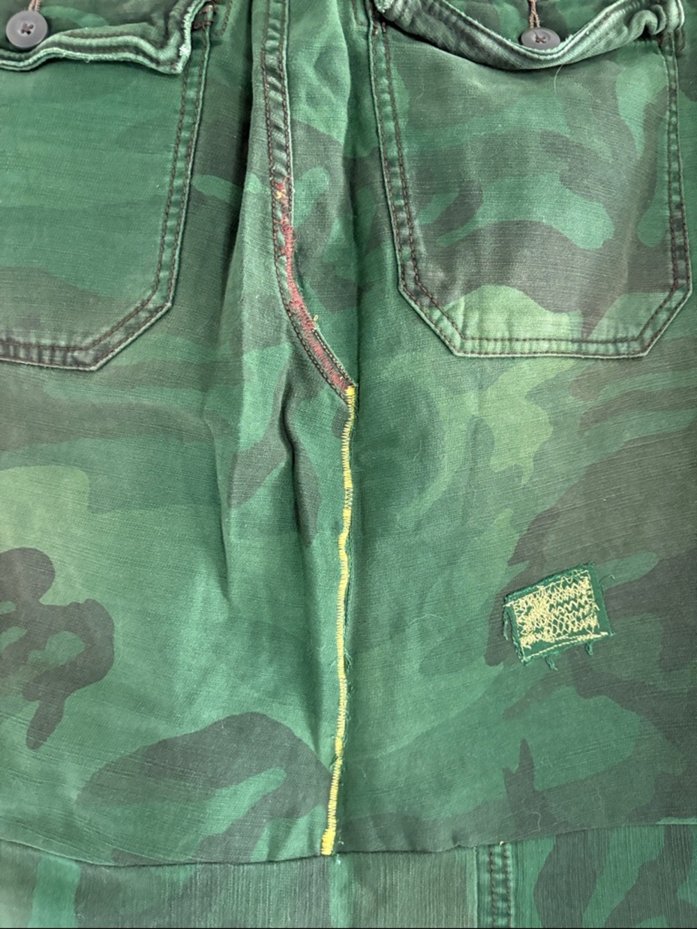 Free People DIY Green Camouflage Patchwork Midi Skirt SIZE 6 - Picture 5 of 7